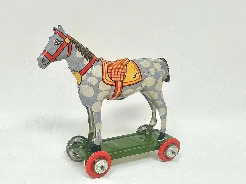 Miniature Tin Toy Horse on Wheels Vintage Penny Toy Ornament by Schylling